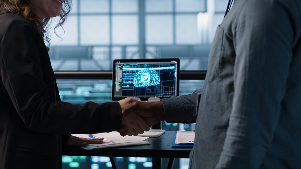 people doing handshake ai based server farm checking files doing deal